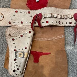 Vintage late 1940sStudded Leather Holster Belt with Red Accents